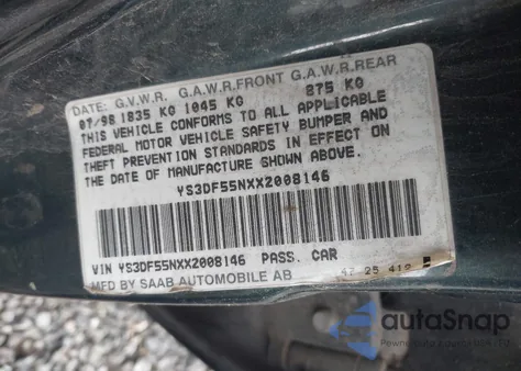 1999 Saab 9-3 Se from USA, damaged, VIN YS3DF55NXX2008146